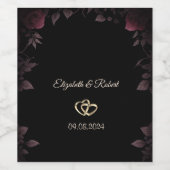 Elegant donker bordeaux Rozen zwart bruiloft Wijn Etiket (Enkel label)