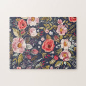 Elegant donker botanisch bloempatroon legpuzzel (Horizontaal)