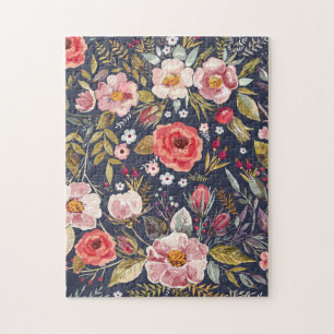 Elegant donker botanisch bloempatroon legpuzzel