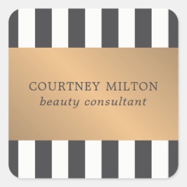 Elegant Donker Faux Goud Strepen Beauty Consultant Vierkante Sticker