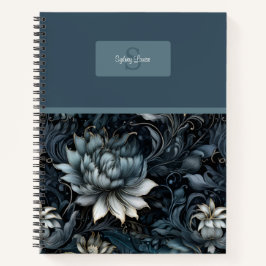 Elegant Donker Gotisch Bloempatroon Monogram Notitieboek