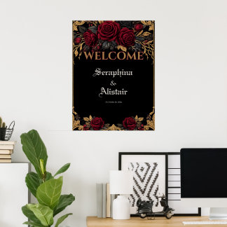 Elegant Donker Gotisch Trouw Welkom Bord Poster