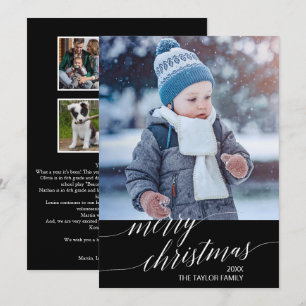 Elegant donker kalligrafie jaar in Review foto Feestdagenkaart