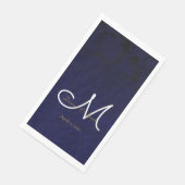 Elegant Donker Navy Blauw Goud Wit Monogram Bloeme Servet (Hoek)