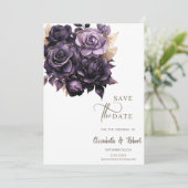 Elegant donker Paarse Rozen Bewaar de datum Save The Date (Staand voorkant)