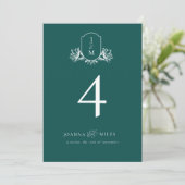 Elegant donker turquoise botanisch monogram wapen kaart (Staand voorkant)