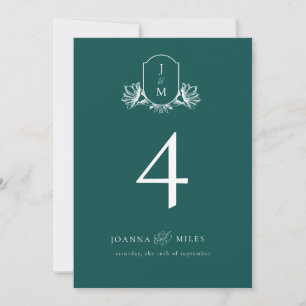 Elegant donker turquoise botanisch monogram wapen kaart