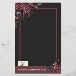 Elegant Donker Zwart Romantisch Roos Bloemendesign Briefpapier
