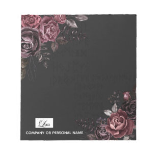 Elegant Donker Zwart Romantisch Roos Bloemendesign Notitieblok