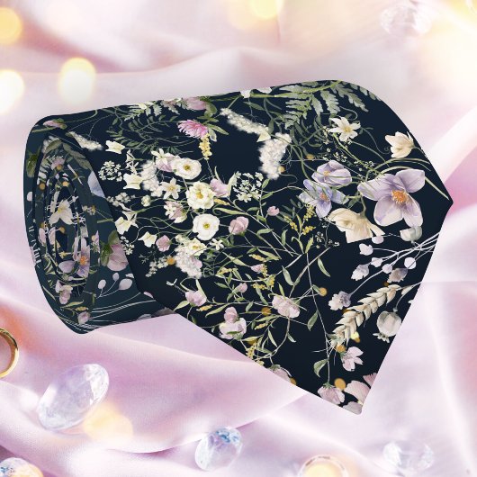  Elegant Donkerblauw Bloemen Bruiloft Necktie Stropdas