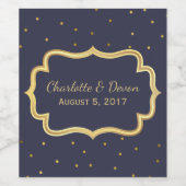 Elegant donkerblauw en gouden huwelijks-wijnlabel wijn etiket (Enkel label)