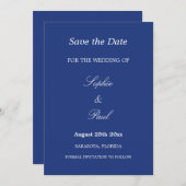 Elegant donkerblauw huwelijk bewaar de datum save the date (Voorkant / Achterkant)