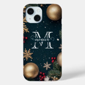 Elegant donkerblauw kerstmonogram Case-Mate iPhone case (Achterkant)