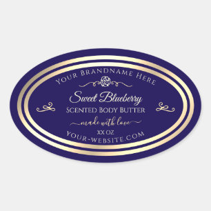 Elegant donkerblauw productetiket Gold Shimmer Lij Ovale Sticker
