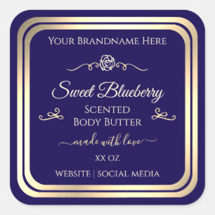 Elegant donkerblauw productetiket Gold Shimmer Lij Vierkante Sticker