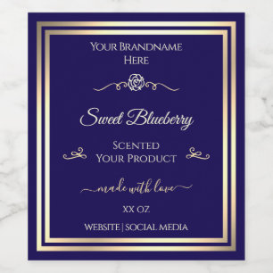 Elegant donkerblauw productetiket Gold Shimmer Lij Wijn Etiket