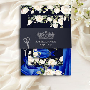 Elegant Donkerblauw Quinceanera Tiara 15e verjaard Uitnodigingen Wikkel