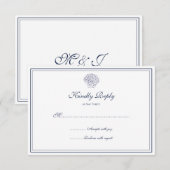 Elegant Donkerblauw Shell RSVP Kaartje (Voorkant / Achterkant)