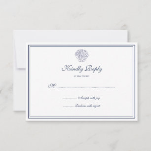 Elegant Donkerblauw Shell RSVP Kaartje