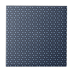 Elegant donkerblauw sierpatroon tegeltje