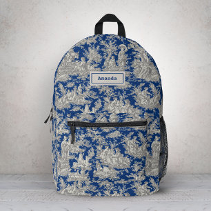 Elegant donkerblauw vintage Toile de Jouy-monogram Bedrukte Rugzak