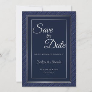 Elegant donkerblauw Zilveren Rand Bind Opslaan D Save The Date