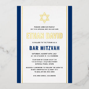 Elegant donkerblauwe bar mitzvah Star van David re Folie Uitnodiging