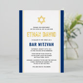 Elegant donkerblauwe bar mitzvah Star van David re Folie Uitnodiging (Staand Voorkant)