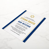 Elegant donkerblauwe bar mitzvah Star van David re Folie Uitnodiging (Gedraaid)