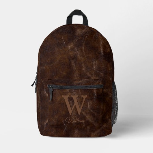 Elegant  donkerbruin Koe leer monogram Bedrukte Rugzak (Voorkant)
