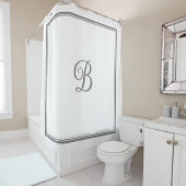 Elegant donkergrijs Double Border Script Monogram Douchegordijn (In situ)
