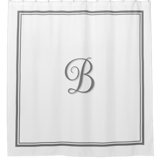 Elegant donkergrijs Double Border Script Monogram Douchegordijn (Voorkant)