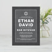 Elegant donkergrijs witte ster David bar mitzvah Kaart (Staand voorkant)
