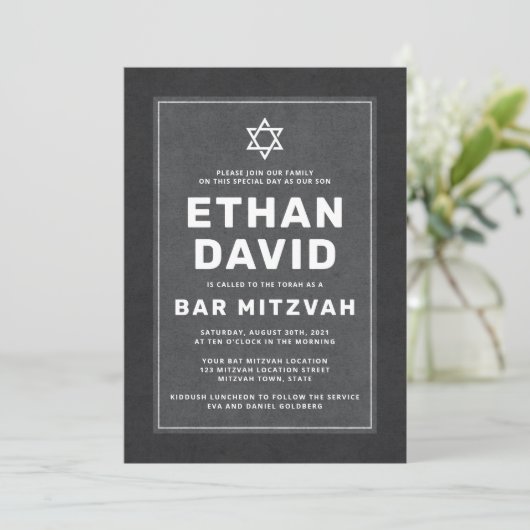 Elegant donkergrijs witte ster David bar mitzvah Kaart (Staand voorkant)