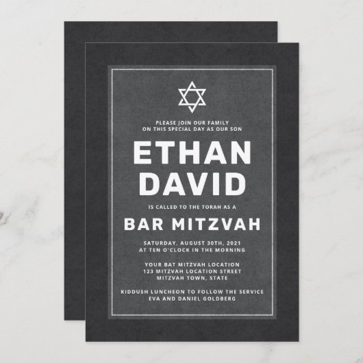 Elegant donkergrijs witte ster David bar mitzvah Kaart (Voorkant / Achterkant)