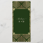 Elegant Donkergroen Goud Art Deco 20s Bruiloft Menu (Achterkant)