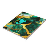 Elegant donkergroen goudgeel Faux Marble Tegeltje (Zijkant)