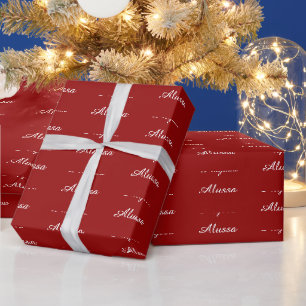 Elegant Donkerrood aangepaste scriptnaam chic Cadeaupapier