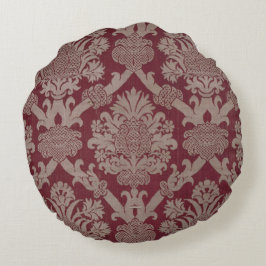 Elegant  Donkerrood Beige Damast Weave Rond Kussen