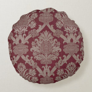 Elegant Donkerrood Beige Damast Weave Rond Kussen
