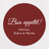 Elegant Donkerrood Bon Appetit Custom gepersonalis Labels (Design 2)