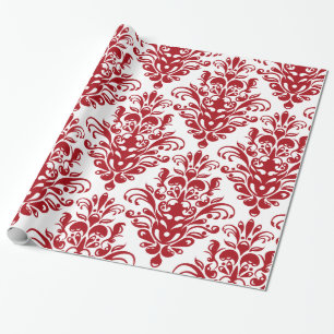Elegant donkerrood  damast patroon cadeaupapier