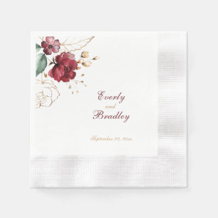 Elegant donkerrood goud aquarel bloemenpapier servet