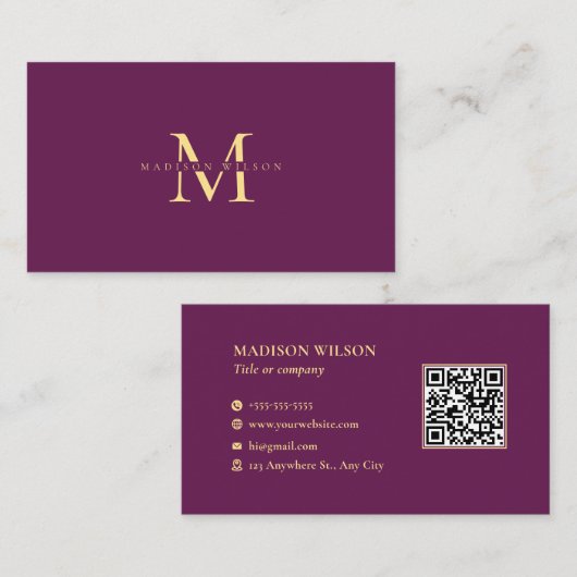 Elegant Donkerroze Zacht Geel QR Code Custom Logo Visitekaartje (Voorkant / Achterkant)