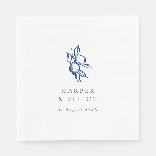 Elegant Doodle Blue Lemons Wedding Servet (Voorkant)
