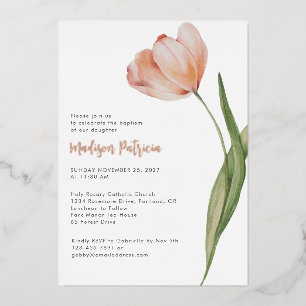 Elegant doopperzik Bloemen Tulp Roos Goud Folie Uitnodiging