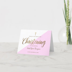 Elegant doopsel baby meisje roze goud dank u bedankkaart