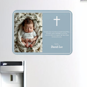 Elegant doopsel Dusty Blue Bedankt Foto Magneet
