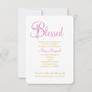 elegant DOOPSEL of BAPTISM roze gouden kruis Kaart