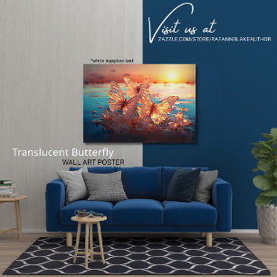 Elegant doorschijnende vlindermuur Art Poster Perfect Poster